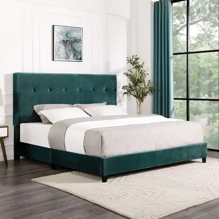 Legends Furniture – Bridgevine Home King Size Tall Green Velvet Tufted Headboard Upholstered Platform Bed – ZBRD-7004KG
