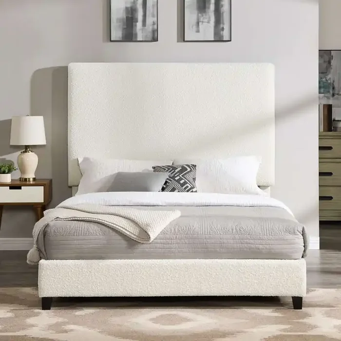 Legends Furniture – Bridgevine Home Queen Size Tall Boucle Headboard Upholstered Platform Bed – ZBRD-7006QN