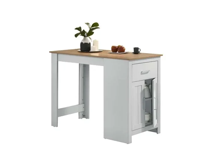Lilola Home – Alonzo 47inW Oak and White Small Space Counter Height Dining Table with Cabinet and Drawer Storage – 30501