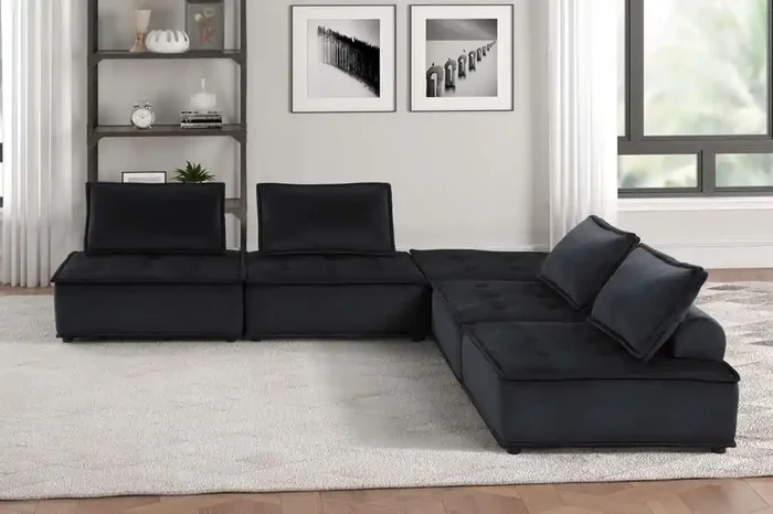 Lilola Home – Anna Black Velvet 5 Pc Sectional Sofa – 81402-5B
