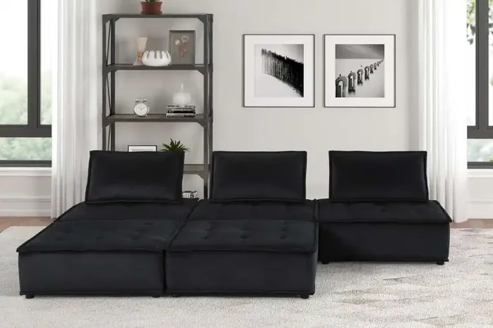 Lilola Home – Anna Black Velvet 5 Pc Sectional Sofa Ottoman – 81402-5D