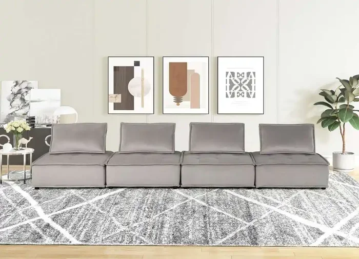 Lilola Home – Anna Light Gray Velvet 4-Seater Modular Sofa – 81403-4A