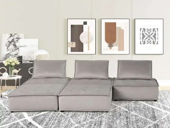 Lilola Home – Anna Light Gray Velvet 5 Pc Sectional Sofa Ottoman – 81403-5D