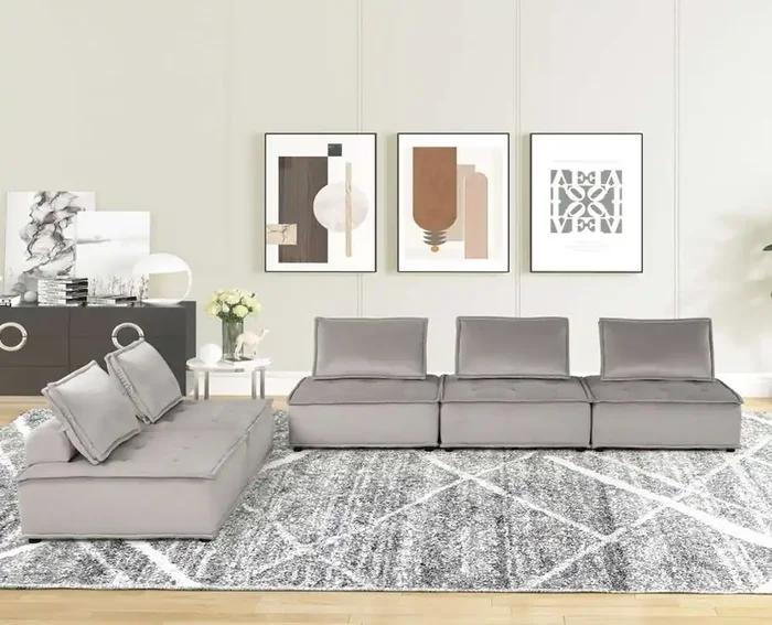 Lilola Home – Anna Light Gray Velvet 5 Pc Sofa and Loveseat – 81403-5C