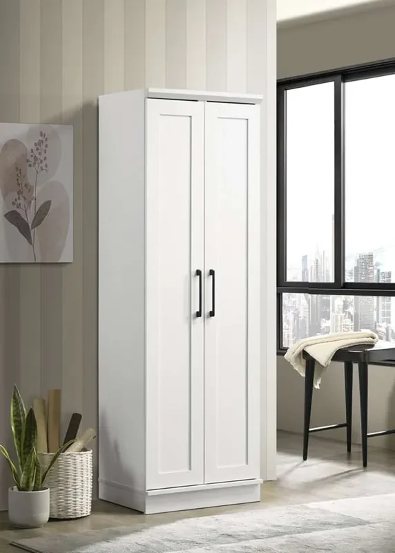 Lilola Home – Evelyn White Sleek Storage Cabinet with Framed Panel Design – 96002