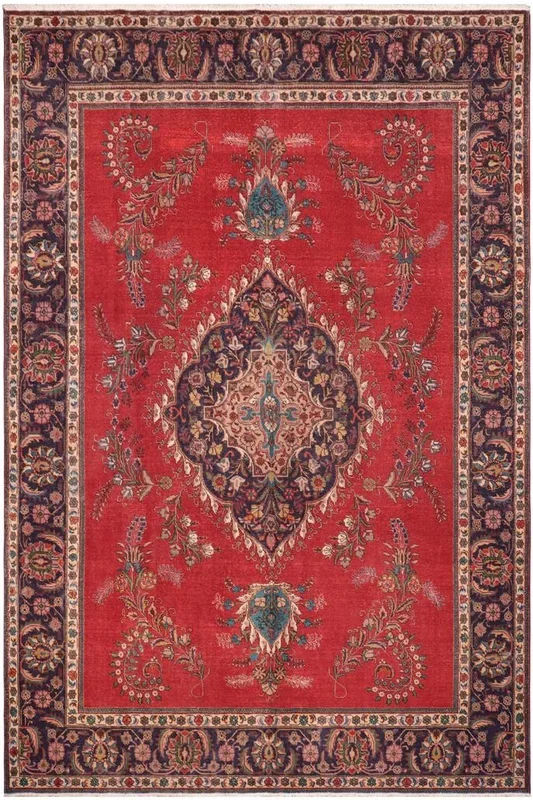 Vintage Antique Tabriz Burgess Red/Purple Wool Rug – 9’8” x 12’9”