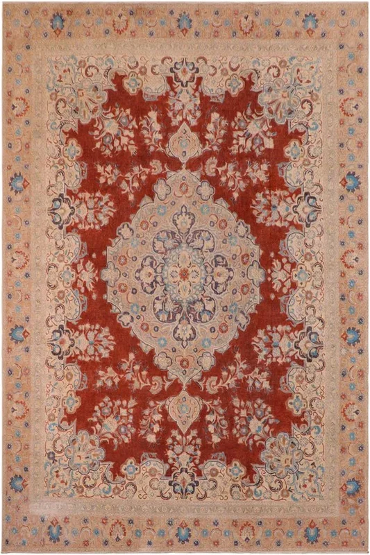 Vintage Distressed Charissa Red/Tan Wool Rug – 10’3” x 13’7”