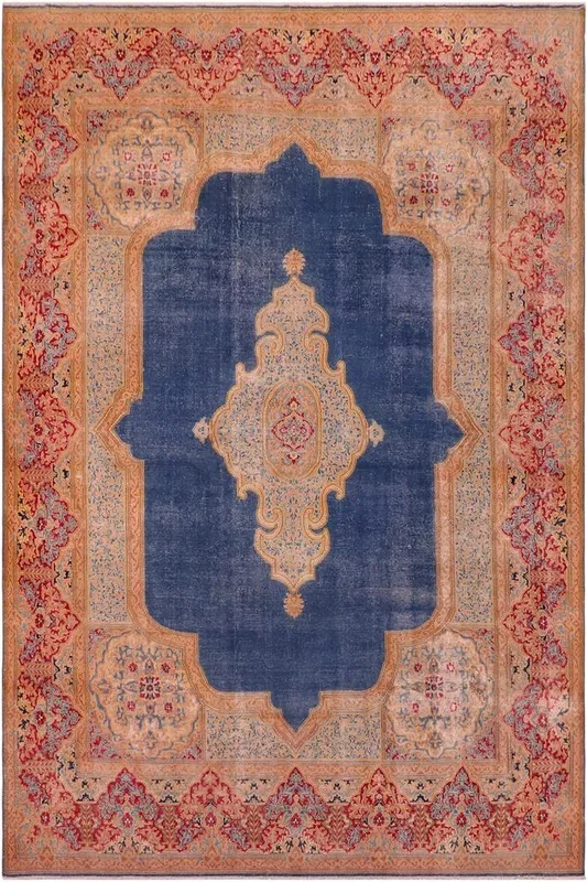 Vintage Distressed Song Blue/Pink Wool Rug – 9’10” x 13’9”